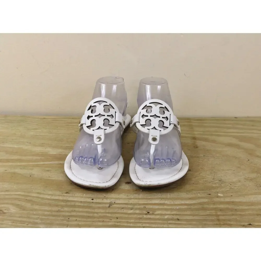 Tory Burch Flip Flops 8.5M Off White Leather Miller Sandals Thong Flats Shoes